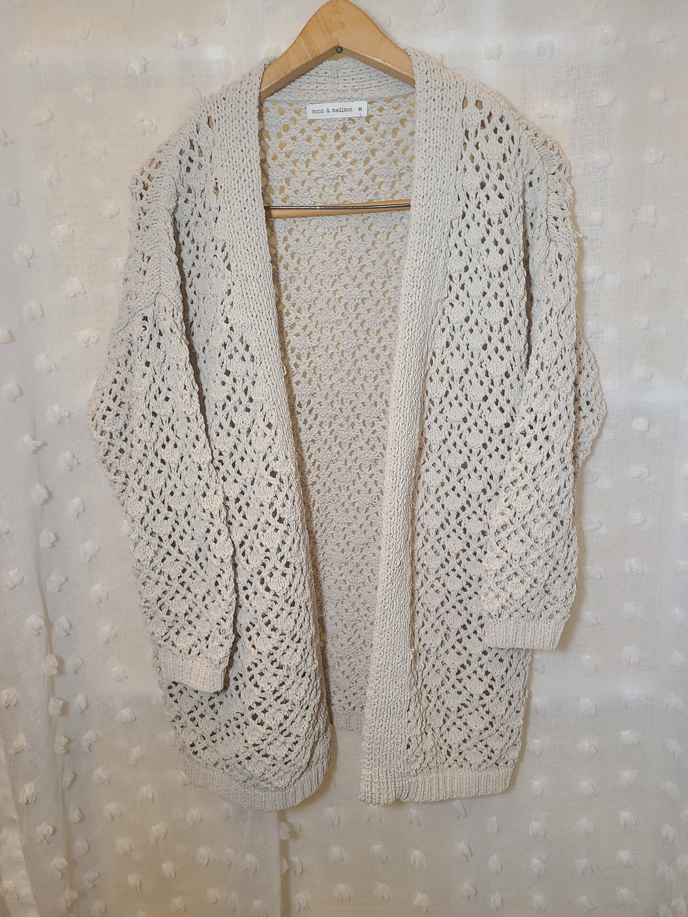 moon & madison Cream Open work Knit Cardigan. 0155
